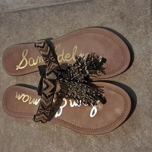 Sam Edelman Beaded Fringe Thong Sandals Size 7
